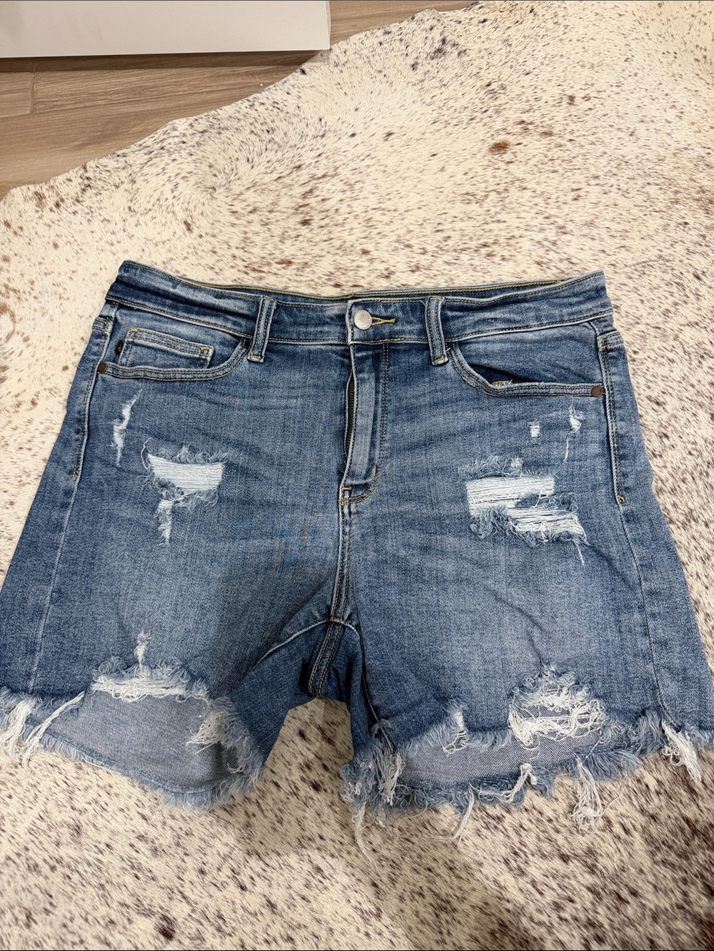 Judy Blue Medium Blue Distressed Denim Shorts